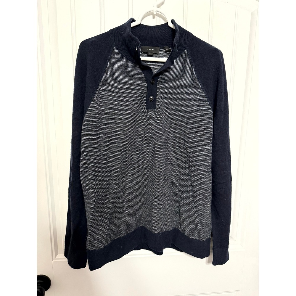 Vince Sweater Mens Medium Navy Blue Wool Cashmere Raglan Mock Neck‎ Henley
